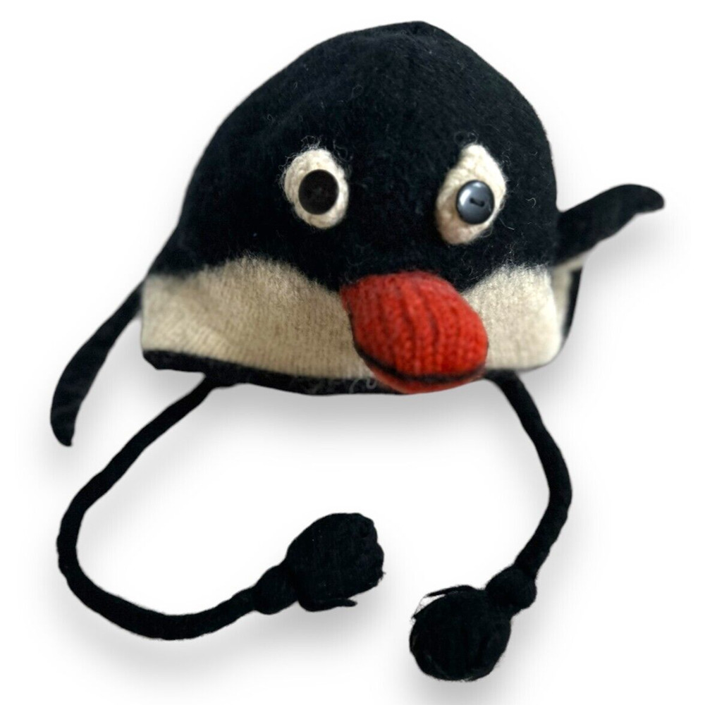 Hand Knitted Nepal Penguin Hat Wool Children S/M Fleece Lined